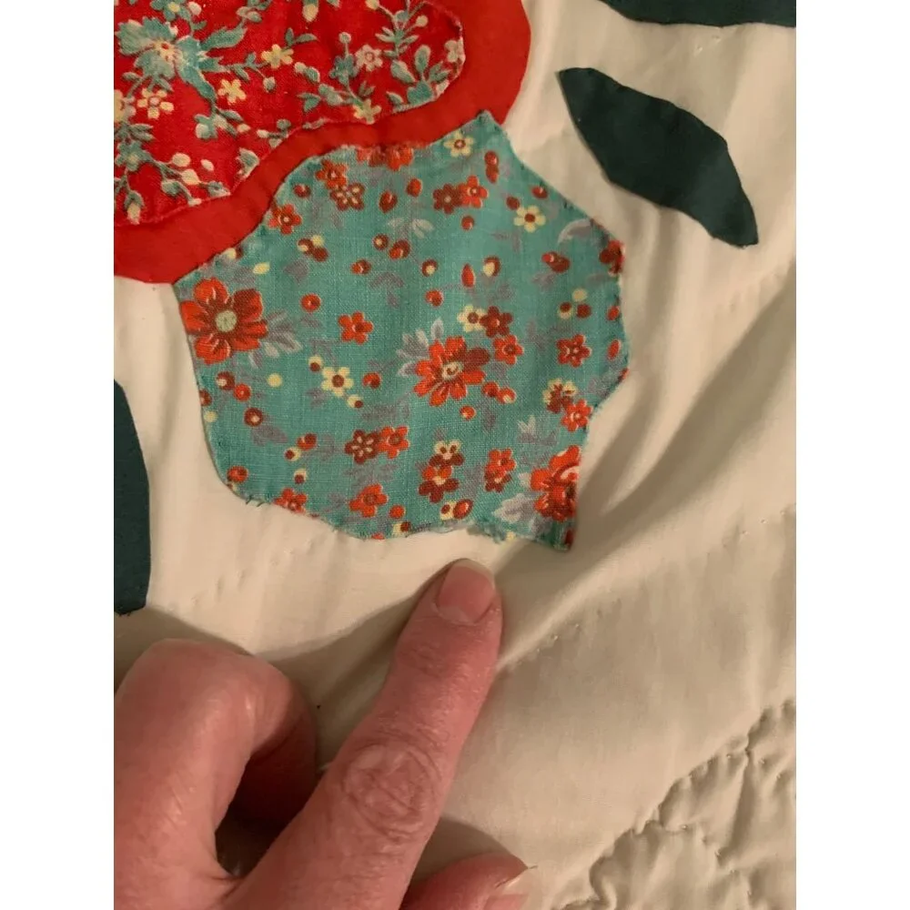 Vintage Lancaster Country Rose Applique` Hand Sewn Quilt 90X70
